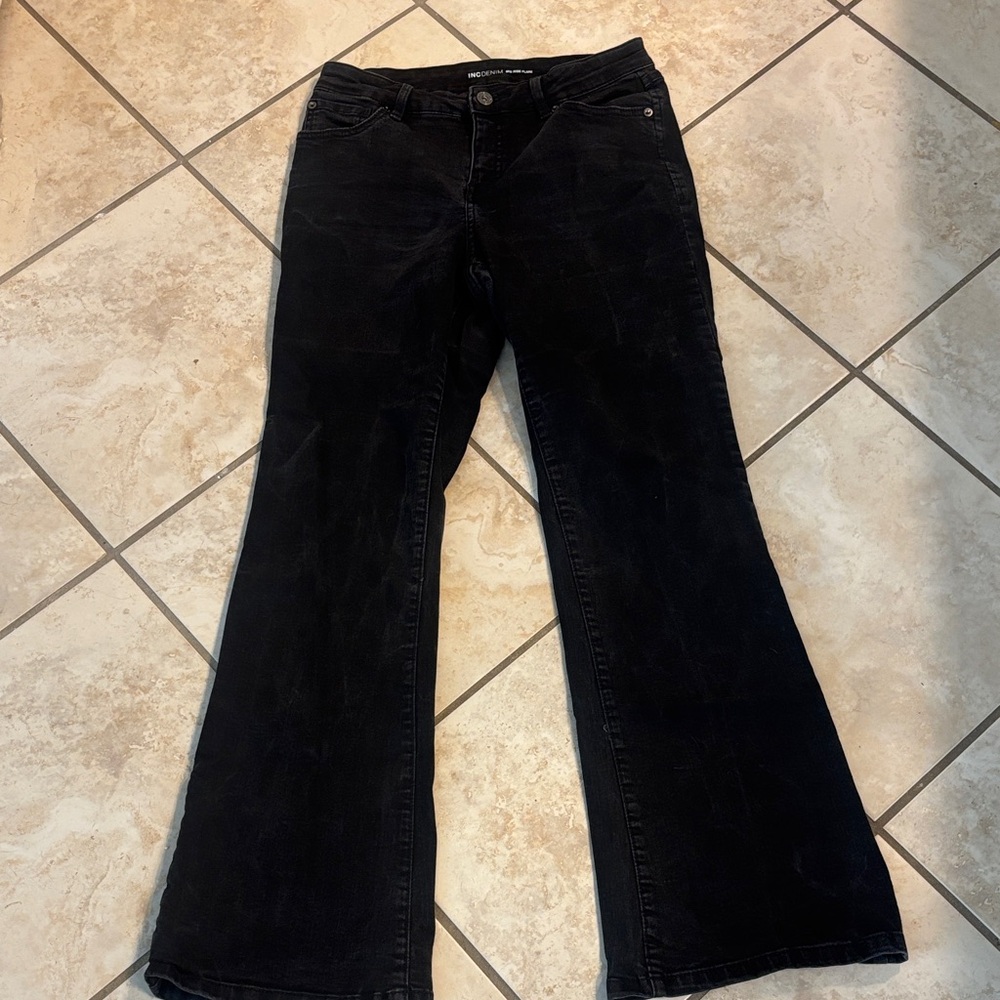 INC International Concepts Black Denim Mid Rise Flare